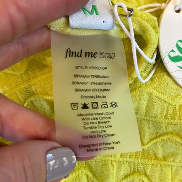 Find Me Now Second Skin Ross Yellow Bodycon Mini Dress Backless Textured NEW Med - Picture 7 of 7